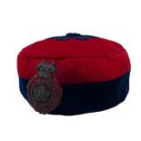 Victorian Royal Fusiliers Pill Box Hat scarlet crown and body with lower blue band.  Blue braid