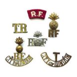 Selection of Royal Fusiliers Shoulder Titles including brass RF City of London with grenade ...