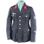 WW2 German Luftwaffe Flak NCO’s Tunic grey fine woollen single breasted open collar tunic.