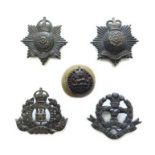 Small Selection of Officer Cap Badges consisting bronzed QC Royal Hampshire (blades) ... KC