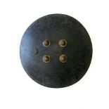 18/19th Century Indian Dhal Shield 21 1/2 inch diameter leather circular dome top shield.  Four high
