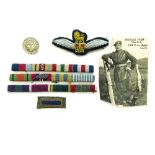 Selection of Cloth Badges including QC embroidery Army Air Corps pilot wings, white metal Loyal