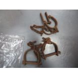 Set of 19th Century Leg Irons and Manacles heavy D shape leg irons with lockable cross pin.