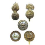 Small Selection of Various Badges consisting brass Royal Lancaster OR’s helmet plate centre (4