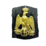 French 2nd Empire 45th Regiment Helmet Plate brass crowned eagle on lower lightening bolts with