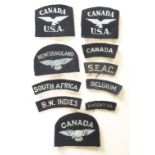 RAF WW2 Nationality Cloth Shoulder Titles. A selection including: Argentina ...  B.W. Indies ....