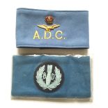RAF ADC Armband & Bomb Disposal Armband. The ADC armband is of light blue cloth with gilt eagle