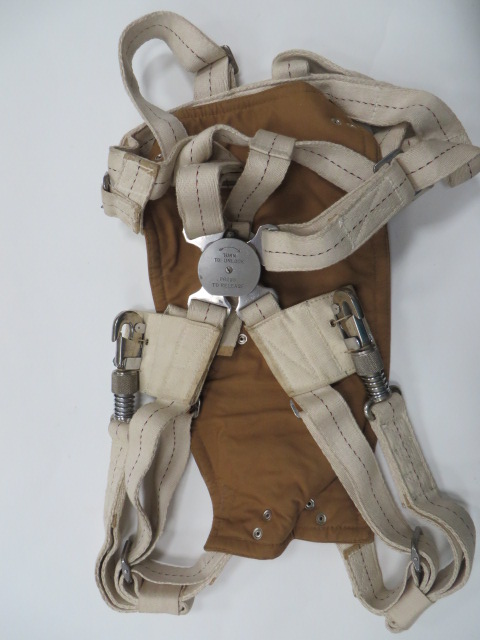 Scarce WW2 Pattern RAF Observer’s Parachute Chest Harness white webbing harness with black and