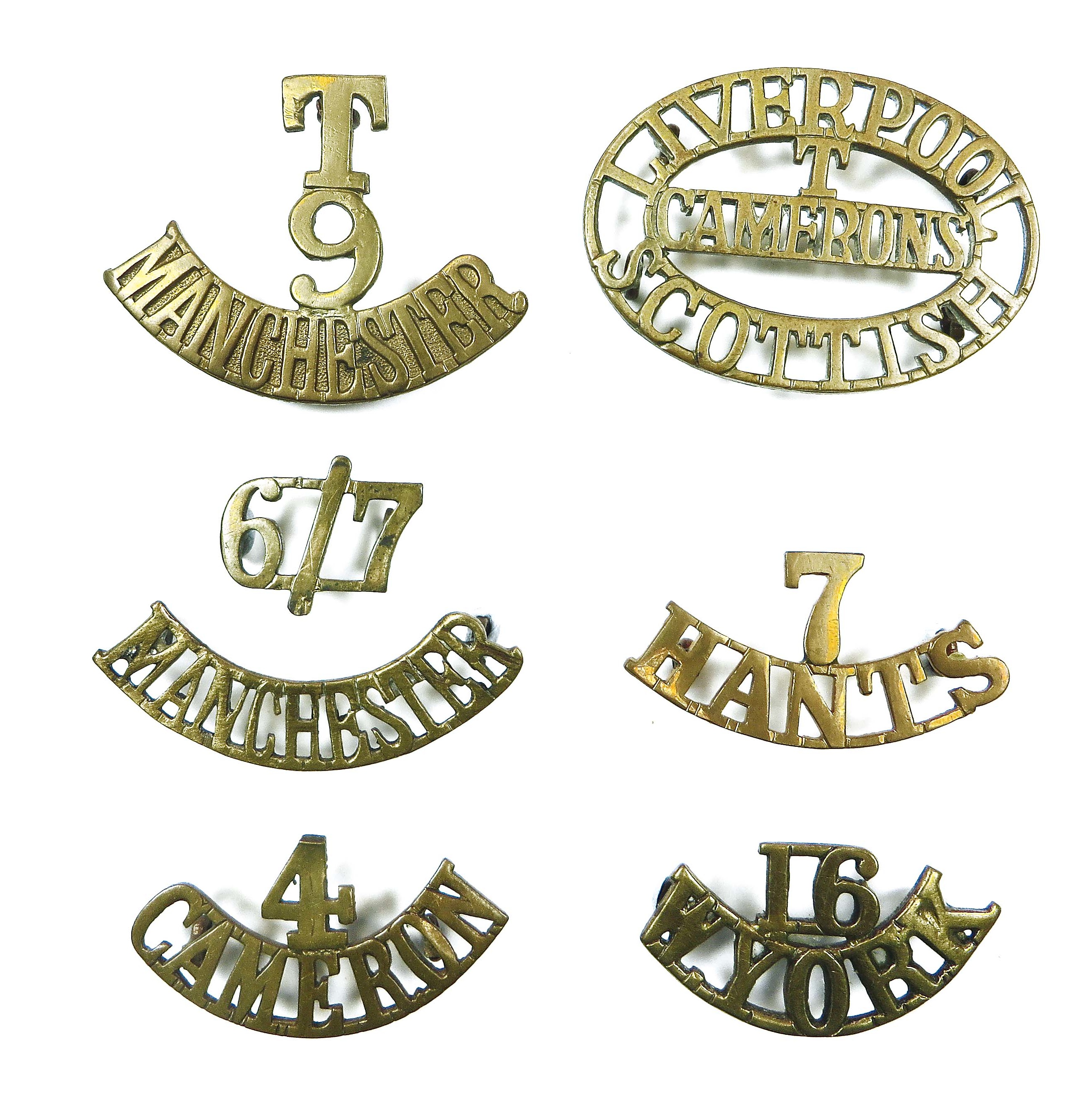 Good Selection of Brass Territorial Shoulder Titles including T5 Notts and Derby ... T7 Notts and