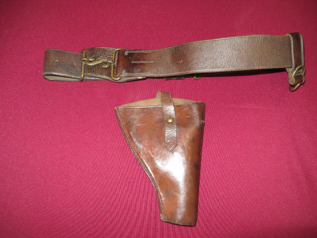 Boer War Period Yeomanry Belt and Holster brown leather one piece belt with front brass snake