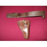 Boer War Period Yeomanry Belt and Holster brown leather one piece belt with front brass snake