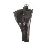 Scarce 1914 Pattern Webley Open Top Holster brown leather open top holster.  Top securing strap with