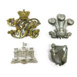 Small Selection of Various Badges including white metal Prince of Wales feathers Cavalry arm