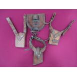 Three Cavalry Officer Sword Frogs heavy grade brown leather frogs with double top hanging straps.