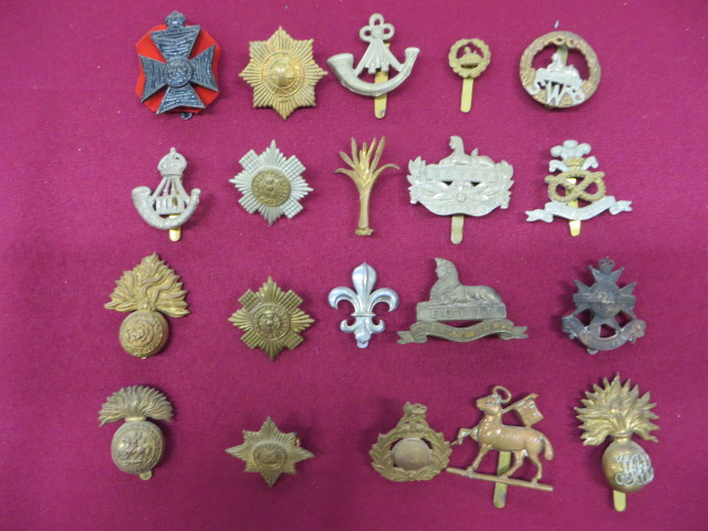 Selection of Infantry and Guards Cap Badges including brass Welsh Guards ... Brass Coldstream Guards