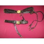 Two Post 1901 Naval Officer Sword Belts consisting black patent leather belt with front KC gilt