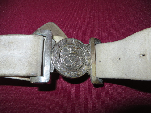 Stafford Rifle Volunteers NCO’s Dress Belt white buff leather single section belt.  Plated brass two