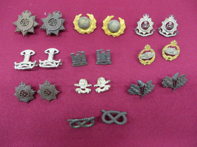 Selection of Officer Collar Badges including 2 x bronzed KC ASC (3 lugs) ... Pair KC bronzed RASC by