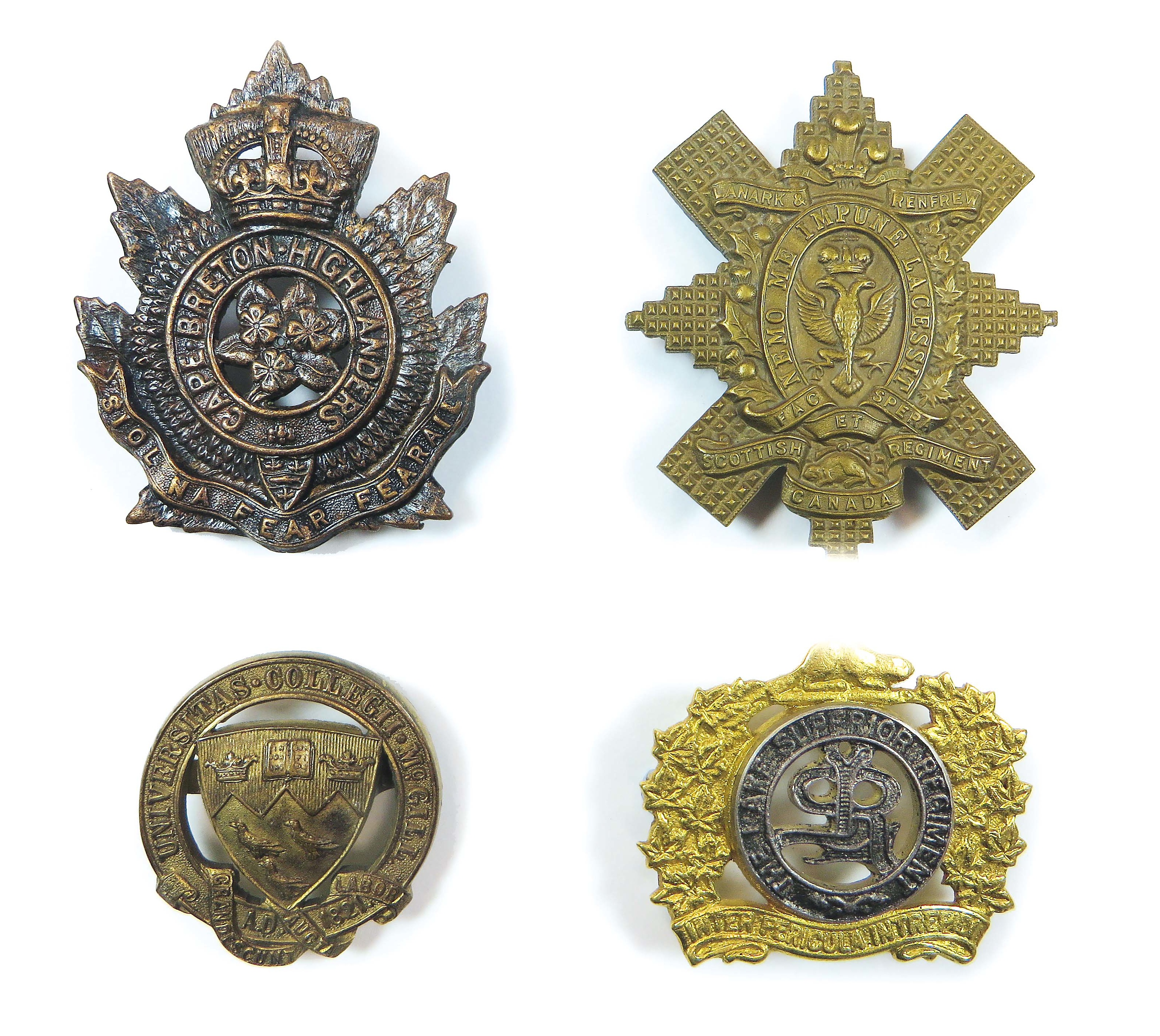 Selection of Canadian Cap Badges including bronzed and silvered Fort Garry Horse (blades) ... KC