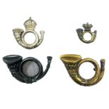 Small Selection of Bugle Badges consisting blackened French horn with gauze centre ... Brass