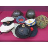 Small Selection of Hats and Helmets consisting MKII British steel helmet complete with liner and