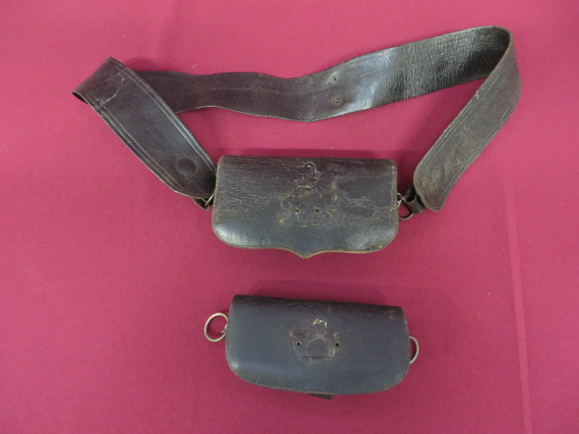 Two Rifle Volunteers Shoulder Pouches consisting black patent rectangular box pouch.  Front flap