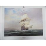 Three Robert Taylor Naval Scene Prints consisting “The Golden Hinde” unsigned example .. “The Last