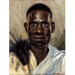 J. Brenan (probably American, early 20th century) Portrait of a black man holding a fan oil on