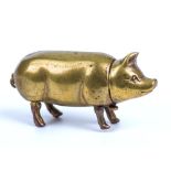 A very rare & unusual antique novelty brass pig figural lipstick holder the shaft slides out to