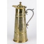 An Afghan brass pitcher cylindrical in form flaring to base, Indian style engraving to body,