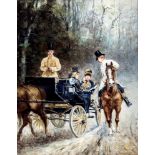 French School (20th century) Carriage ride in the snow oil on canvas 20 x 16in. (51 x 40.75cm.)