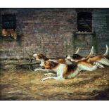 Thomas T. Smith (British, 19th century) Hounds pursuing a fox oil on canvas, signed and dated 1898