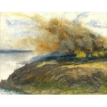 William John Caparne FRHS (British, 1856-1940) Furze Fire on the South Coast of Guernsey pastel 8¼ x