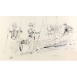 Neil Forster (British, b.1940) 'Choosing Oars, Eton' charcoal, signed lower right 13 x 22in. (33 x