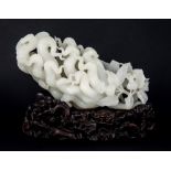 A fine Chinese white jade finger citron spill vase or brush holder 20th century, the main body