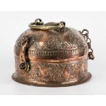 An Omani copper covered pot late 18th century, domed cover with repoussé floral and foliate