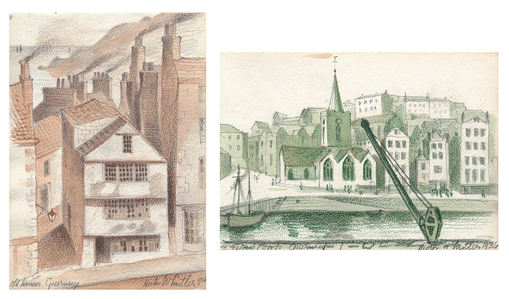 Reginald Hector Whistler (Jersey, 1905-1978) 'St Peter Port, Guernsey'; 'Old houses, Guernsey' a
