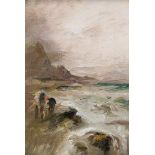 Sarah Louisa Kilpack (British, 1839-1909) Figures on a stormy shore oil on card 5¾ x 4in. (14.5 x