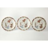 A set of three late 18th century Chinese export plates enamel decoration, borders with trailing