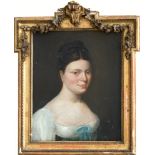 Continental School (early 19th century) Portrait of a lady in blue and white dress oil on canvas, in