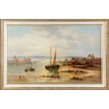 English School (mid-19th century) Fishermen and their boats at Bordeaux Harbour, Guernsey oil on