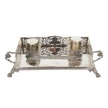 An impressive silver inkstand, probably Victorian, in the Georgian manner, marks rubbed, rectangular