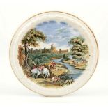 A Prattware pot lid 'Windsor Park, Return from Stag Hunting', mid 19th century, with decorative