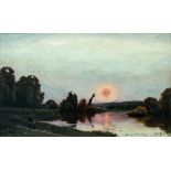 Jacques-Henri Delpy (French, 1877-1957), Figures by a river at sunset