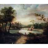 English School (early 19th century), Fisherman beside the castle pond