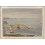John Dibblee Crace (British, 1838-1919), Guernsey coastal view, watercolour, inscribed 'Guernsey' to