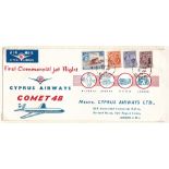 1960 Cyprus, first commercial Comet 4B jet Flight cover, by Cyprus Airways. Attractive illustrated