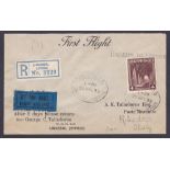 Cyprus : 1932 24th April, registered first flight airmail cover from Limassol to Rhodes, Italy.