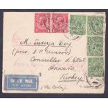 Great Britain 1931 airmail cover from London to Ankara Turkey , via Berlin.