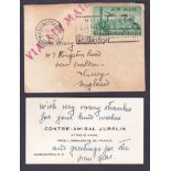 1954 USA airmail envelope, Very small envelope, ''French Naval Attache''.